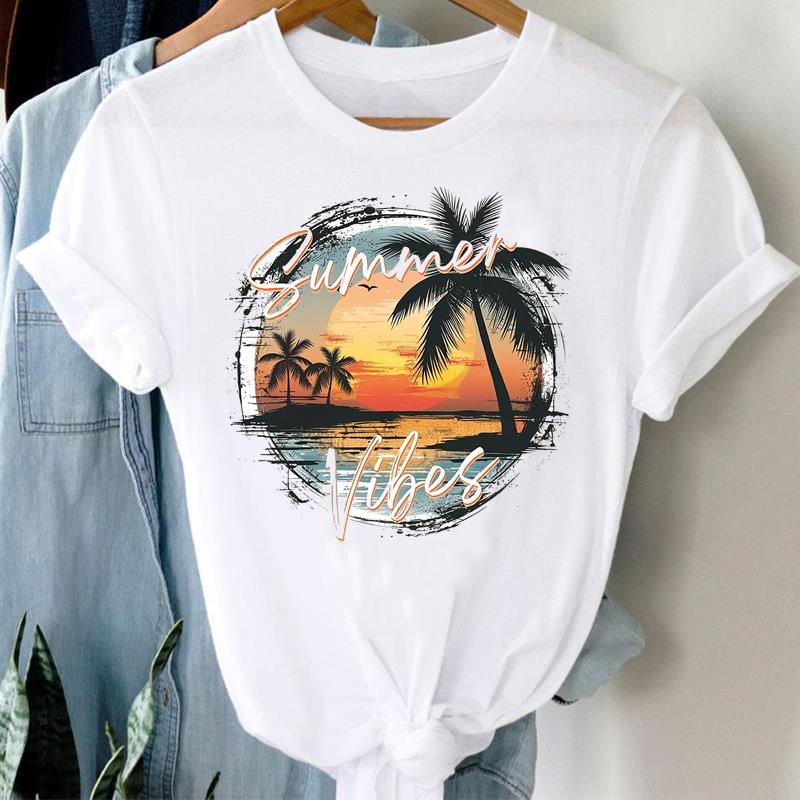 (Asian Size) Sweet Flower Style Print Lady Women Tee Top Clothing Casual Flower Fashion Short Sleeve T Shirt Female Graphic T-shirts