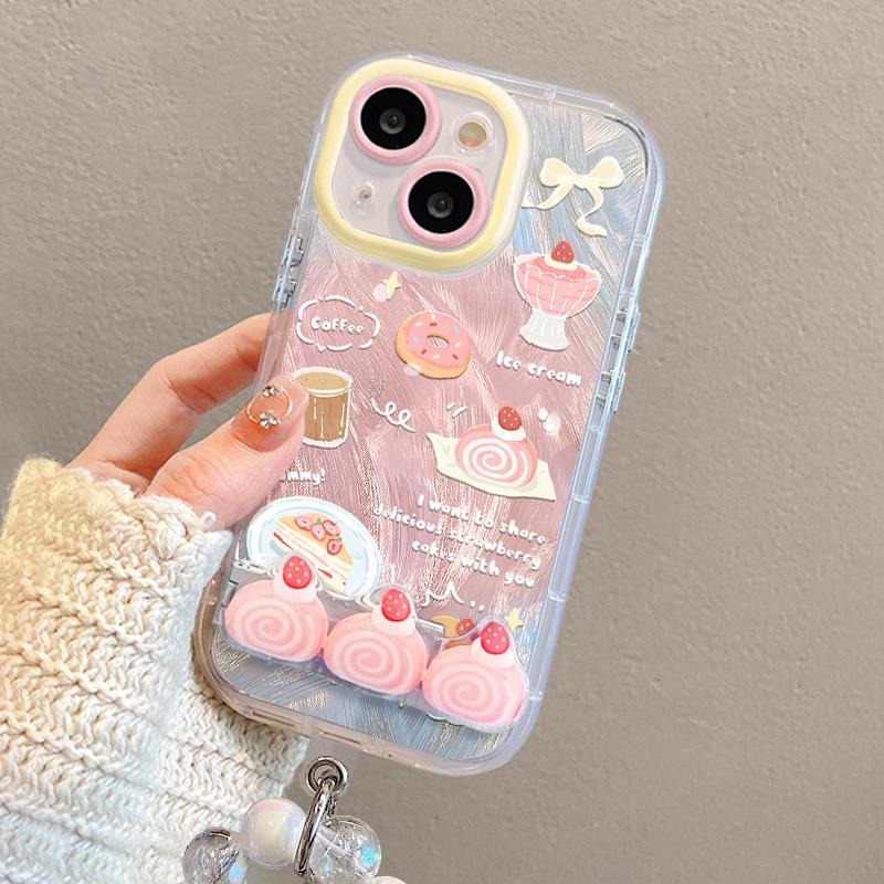 Strawberry Cake for IPhone 17 Mobile Phone Case 15pro Feather Yarn for IPhone 14 Promax Lens All Inclusive 13/12