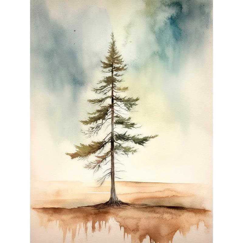 Watercolor Foggy Forest Mountain Trees Pine Posters and Prints Canvas Painting Green Wall Art Picture for Living Room Home Decor