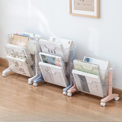Mobile Book Storage Rack Under The Desk, Double-sided Student Storage Rack with Wheels for Documents