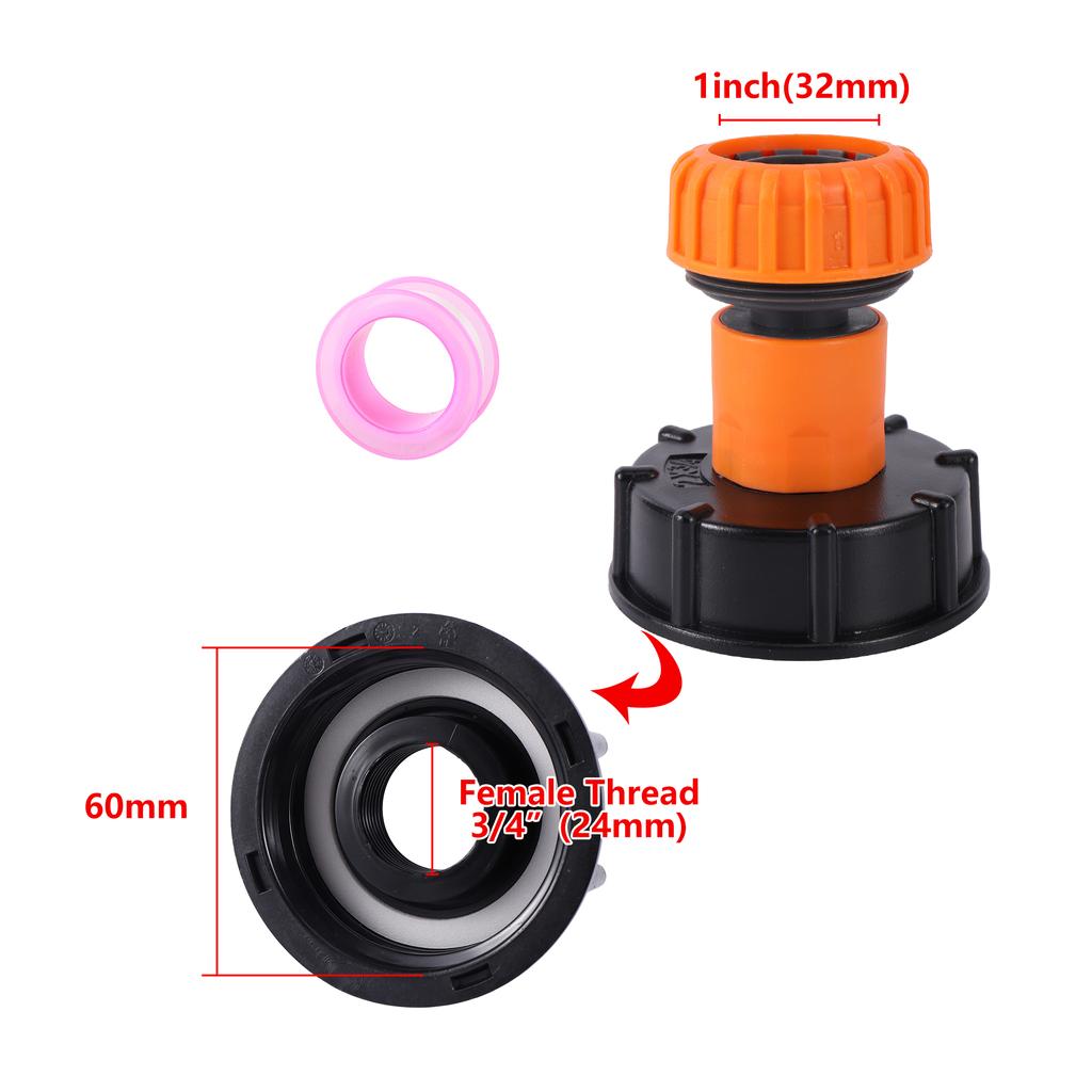 IBC Tank Adapter Replacement Valve Tap S60 Coarse Thread Reduce 1/2"3/4"1" Pipe Connection Water Tank Garden Irrigation Coupling