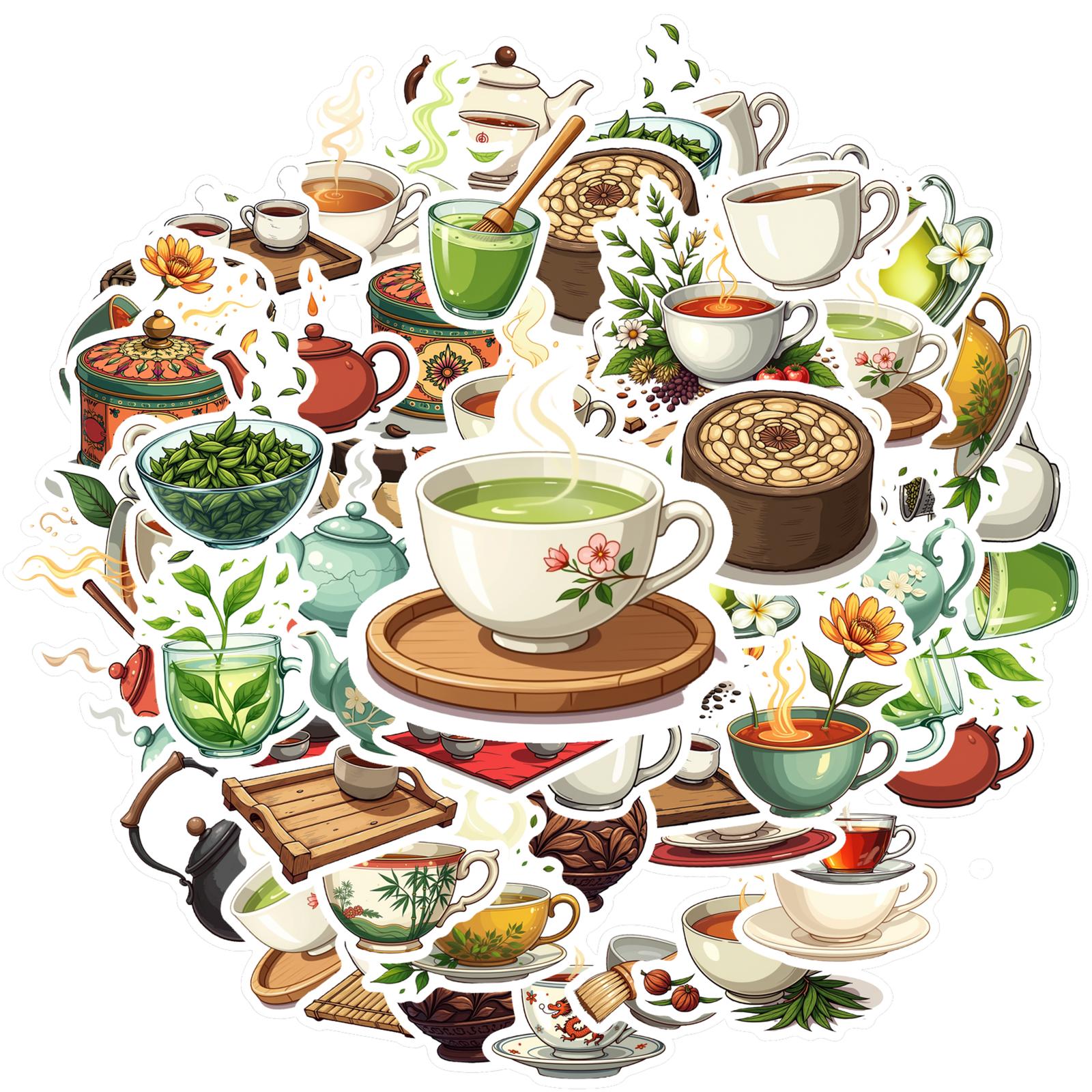 35pcs-50pcs Decals  Traditional Teapot Stickers Decals Drink Stickers Beverage Decals for Guitar Laptop Phone