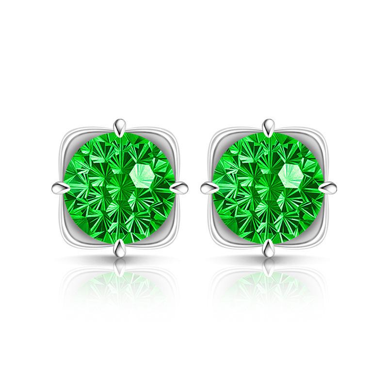 925 Sterling Silver Light Luxury Simple Crystal Zircon Square Round Bud Women's Earrings Birthday Party Anniversary Gift