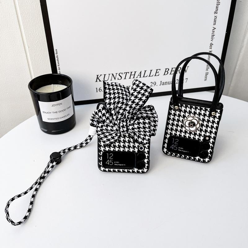 Houndstooth Bow -Knot Case For Samsung Galaxy Z Flip 4 5g 2022 New Fold Leather Phone Cover Anti -Knock Cases For Flip3 Flip 3