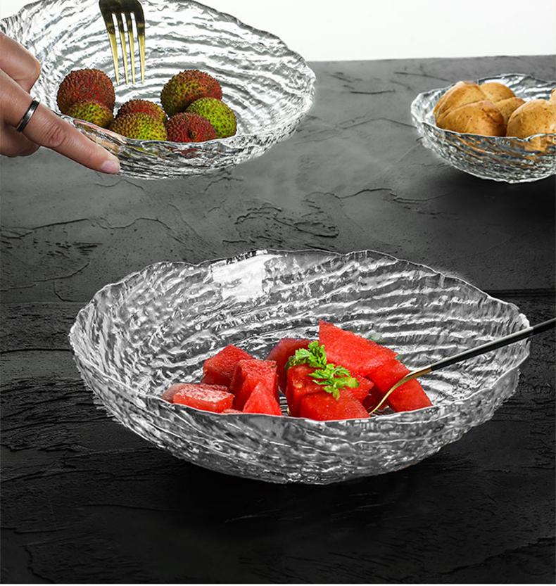 Crystal Glass Bowl Hammered Texture Modern Tableware Salad Fruit Dessert Snack Bowl