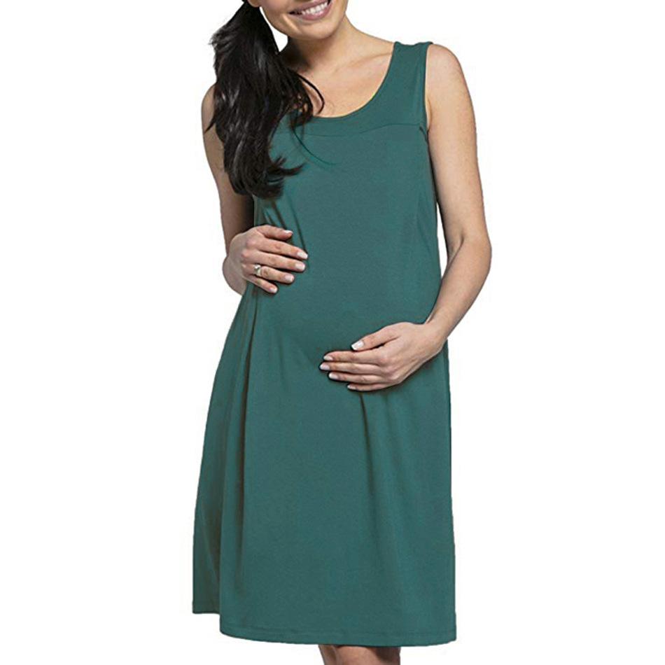 Women's Sleeveless Round Neck Maternity Nursing Dress Loose A Line Midi Pregnancy Nightgown