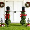 Christmas Snowman Topiary Artificial Snowman Shaped Topiary Tree with Bow And Hat Outdoor Boxwood Topiary with Stake for Home Porch Decor