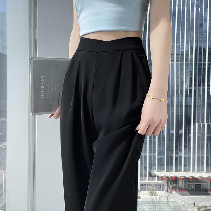 New Wide-Leg Pants for Women Spring Summer Black Draped Straight Pants Loose Casual Pants for Women