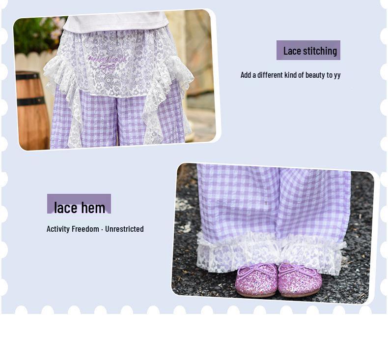 Girls' 2026 Summer Lace T-Shirt & Cake Skirt Set with Mosquito Repellent Pants