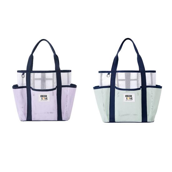 Mesh Beach Bag Sand-Proof Beach Tote with Multiple Pockets Quick-Drying Tote Toiletry Bag for Toys Towels Picnics Camping Beach Vacation