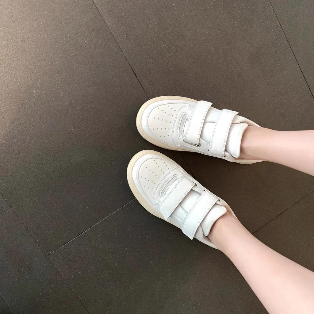 Velcro platform sports casual little white shoes women's 2025 spring and autumn new leather round head height increase and thin board shoes