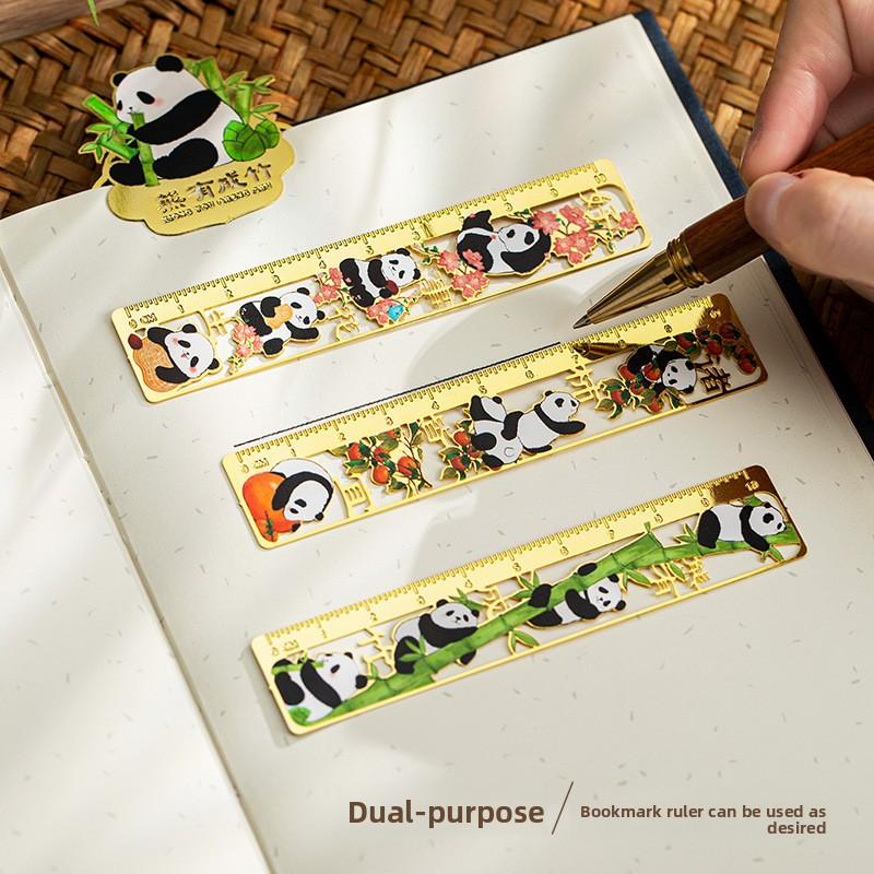 Retro Hollow Metal Panda Bookmark Chinese Style Book Clip Pagination Mark Book Holder Ruler Multifunction School Office Supplies