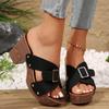 2025 New Foreign Trade Summer High Heeled Platform Women's Shoes Large Size Thick Heel Cross Band Fashion Casual Slippers