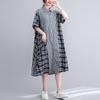 Summer Loose Plus Size Patchwork Medium Long Checkered Shirt Skirt for Women Dresses