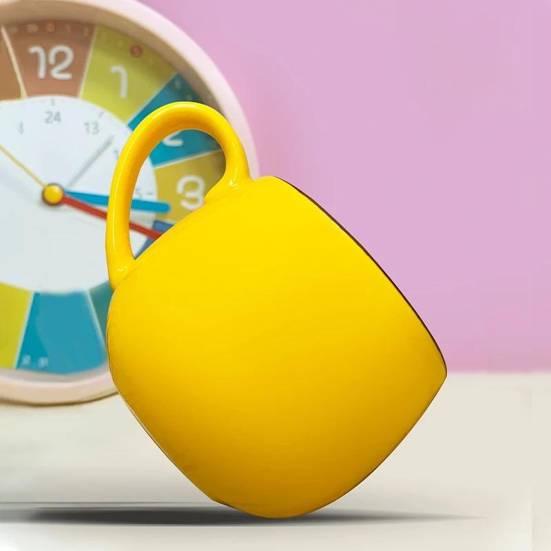 Drum Solid Color Cup Female Ceramic Mug with Lid Ins High Value Cute Office Coffee Cup Man