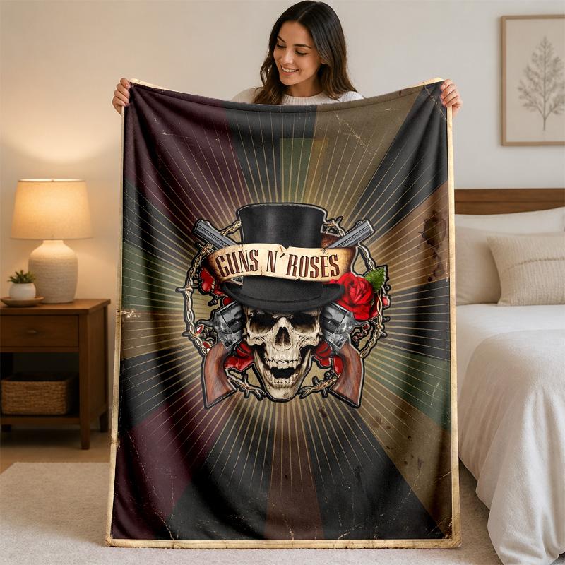 Guns N’ Roses Print Flannel Blanket Cozy Lightweight Plush Throw Blanket For Bed Sofa Household Use