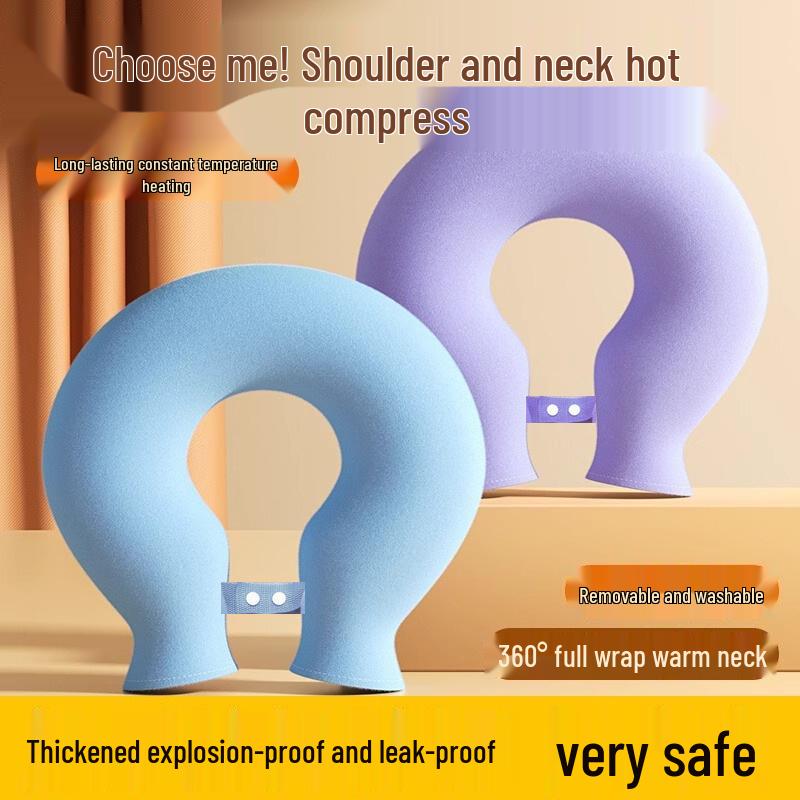 U-Shaped Cartoon Neck Pillow: Explosion-Proof, Refillable Hot Water Bottle for Cervical Spine Comfort