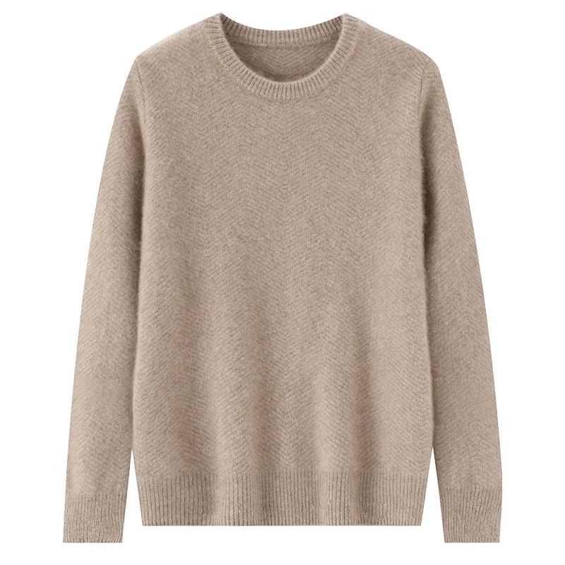 Men's Pure Wool Thick Knit Sweater - Round Neck, High-End Loose Fit, Cashmere Base Layer for Autumn & Winter