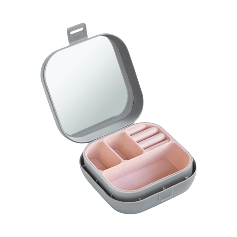 Portable Jewelry Box with Compartment Box with Mirror Small Desktop Organizer Makeup