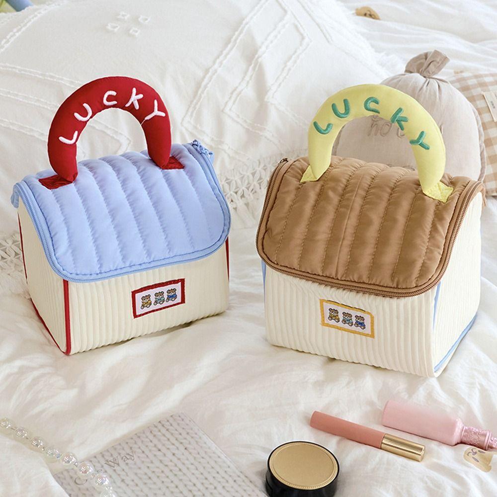 Handheld Cartoon House Makeup Bag Thickened Soft Storage Bag Large Capacity Portable Wash Bag Travel