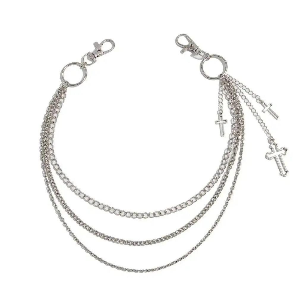 Fashion Metal Cross Pendant Wallet Chain Multilayer Structure Cross Pendant Metal Pants Keychain Hip Hop Chain Gift