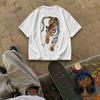 Men Chinese Ink Wash Streetwear Tops 1Pc Oversized Short Sleeve Vintage Oriental Tiger Hu Character Calligraphy Graphic Print Casual Tees