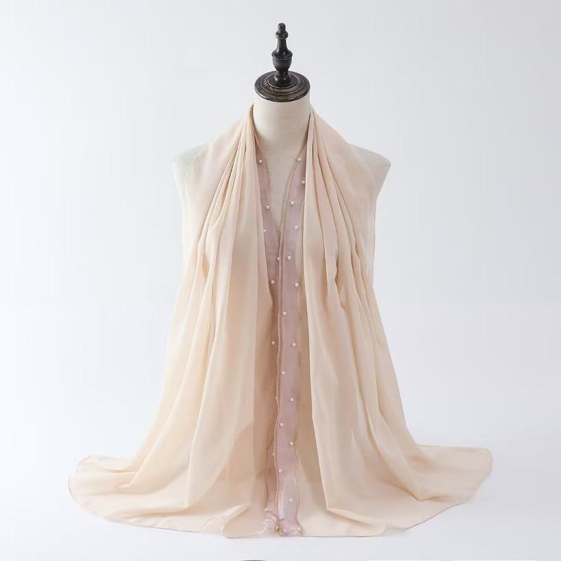 Hot-selling New Beaded Pearl Chiffon Yarn Popular Thin Breathable Sunscreen Shawl Scarf Women