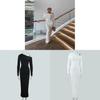Sexy Young Woman Dress With Spliced Milk Silk Fabric And Pleated Long Sleeves For Casual Autumn Wear
