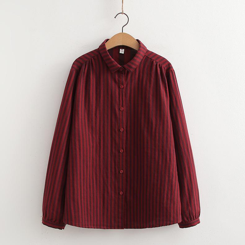 Long Sleeved Shirt Women's Korean Version Loose Slimming Embroidery Double-layer Cotton Yarn White Base Shirt