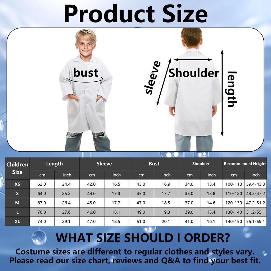 Apparlxer Dokter Cosplay Wetenschapper Kostuum voor Kinderen, Witte Jas, Labjas, Veiligheidsbril, Druppelaar, ID-kaart, Naamplaatje, Halloween, Theater, Evenementen,