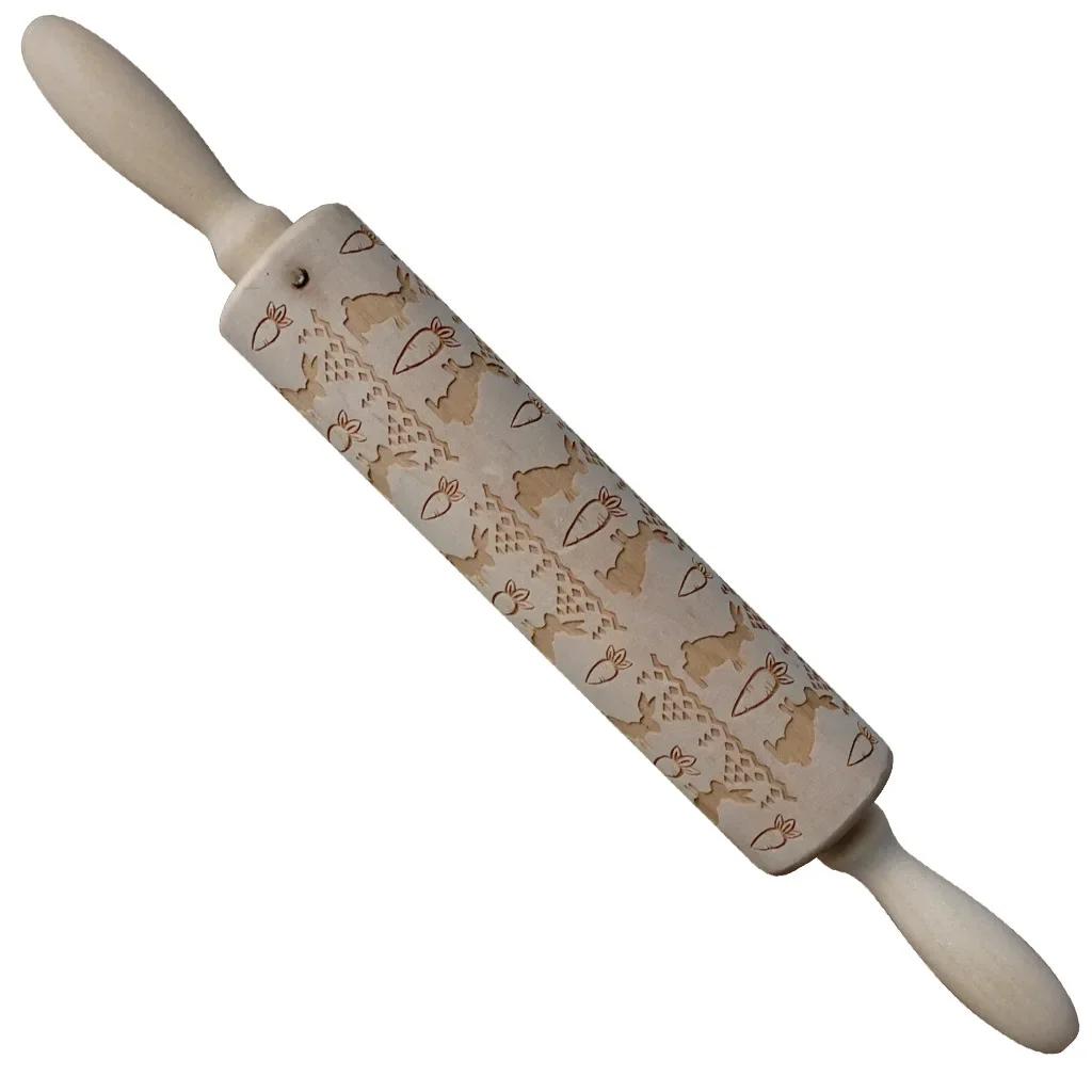 Christmas Decoration Baking Pastry Tool New Year Dough Stick Embossing Roll Pin Laser Wooden Christmas Rolling Pin