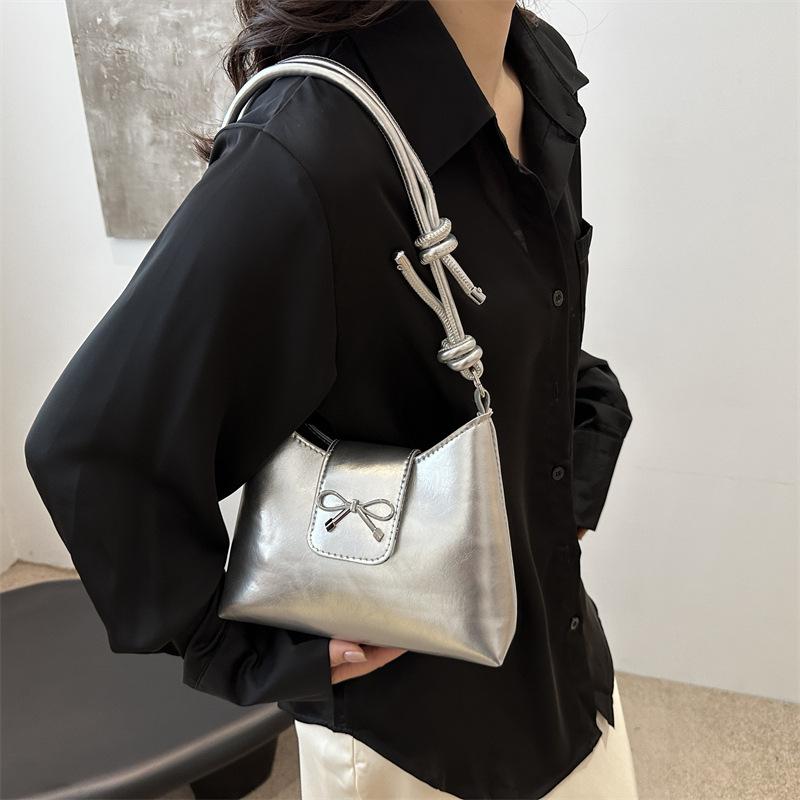 Handheld Fashionable Small Square Bag Korean Style Bow Trendy Shoulder Bag Niche Texture Fashionable Simple Crossbody Women's Bag
