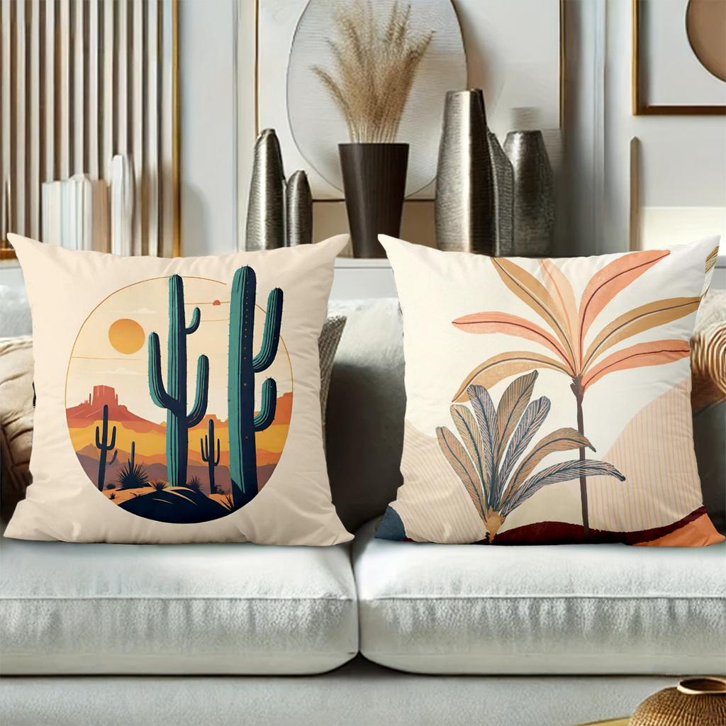 Boho Desert Cactus Palm Tree Throw Pillow Covers Pattern Cushion Cover Suitable for Sofa Bedroom Car Pillow Cover