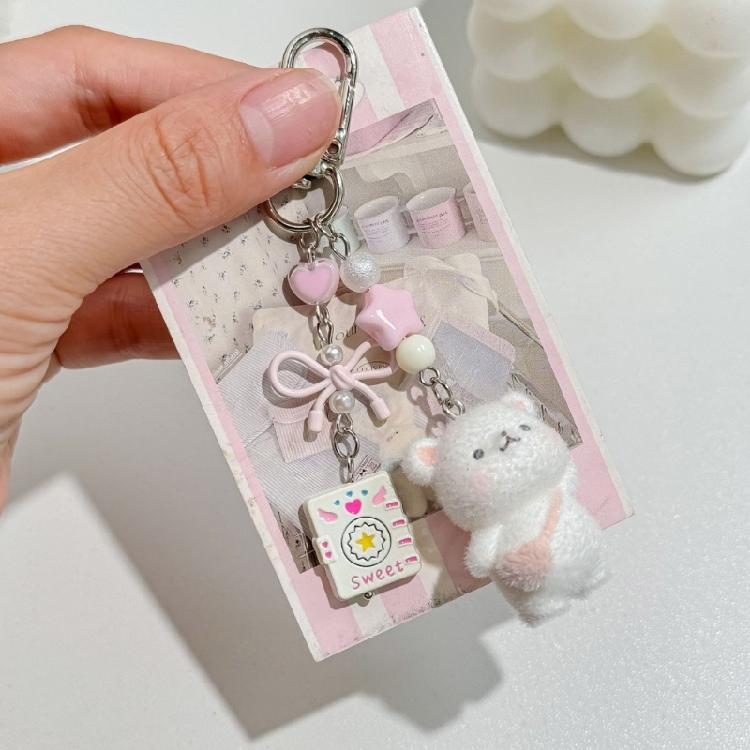 Cozy Flocking Bear Keychain Premium Soft Texture Decorative Bag Keyring Sturdy Construction Perfect Surprise Gift
