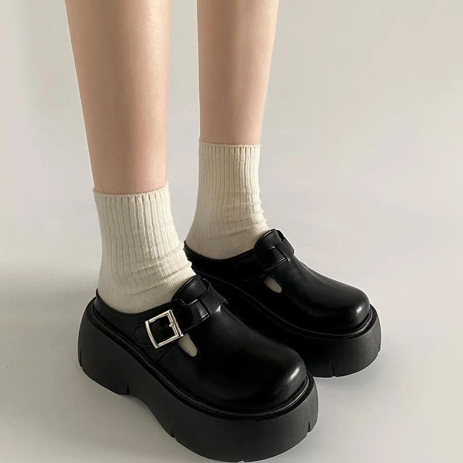 Comemore Platform Baotou Slipper Shoes Women Black Brown High Heels Women's Shoes Casual Slip on Outside Wear Half Mules Slides