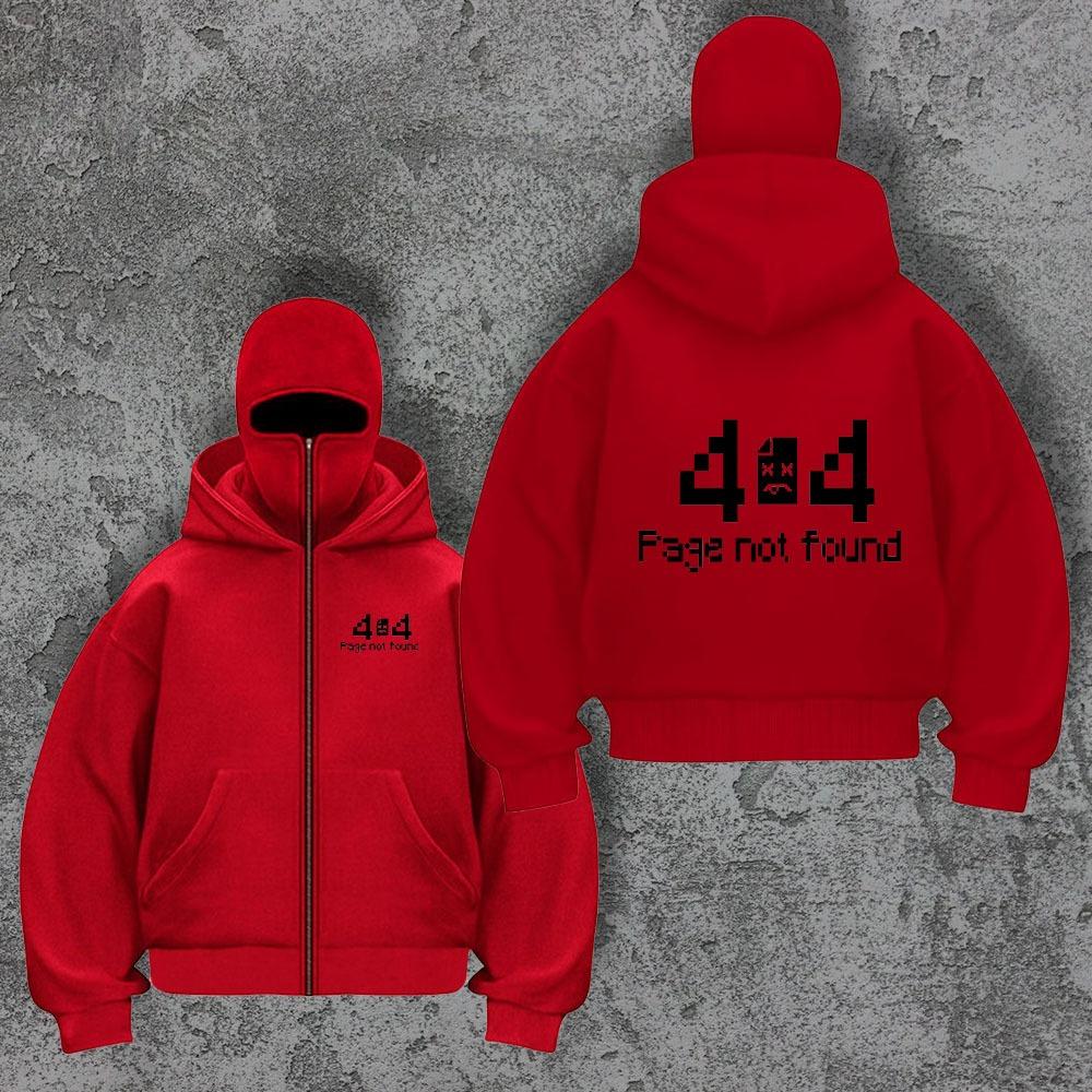 Oversized Street Style Hooded Sweatshirt, Face Mask, Ninja 404, High-end Hoodie Zipper Not Found