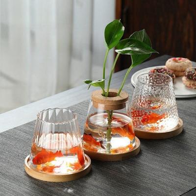 Wooden Base Vase Rack Thick Water Cultivation Vase Modern Style Glass Planter Office Decoration