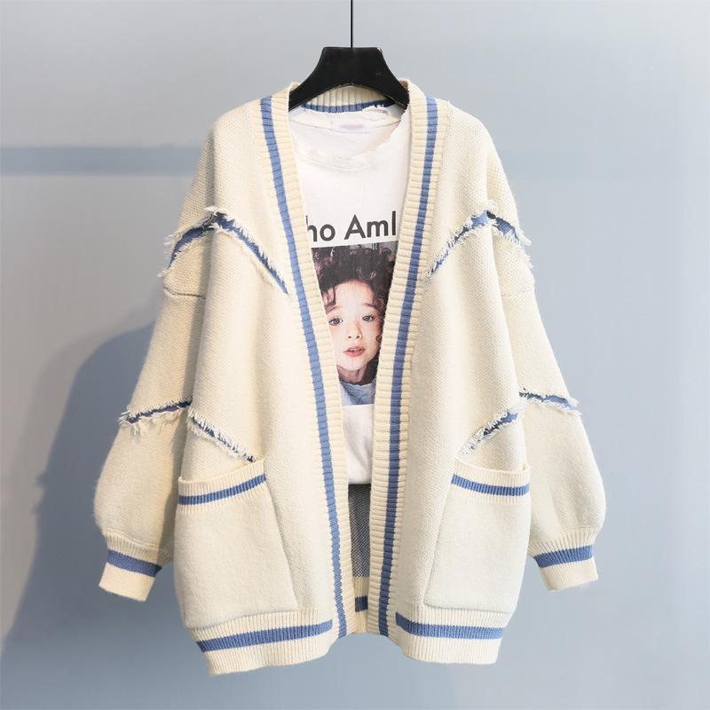Medium Length Sweater Cardigan Autumn/Winter Coat Women's Loose Letter Thick Knitted Cardigan