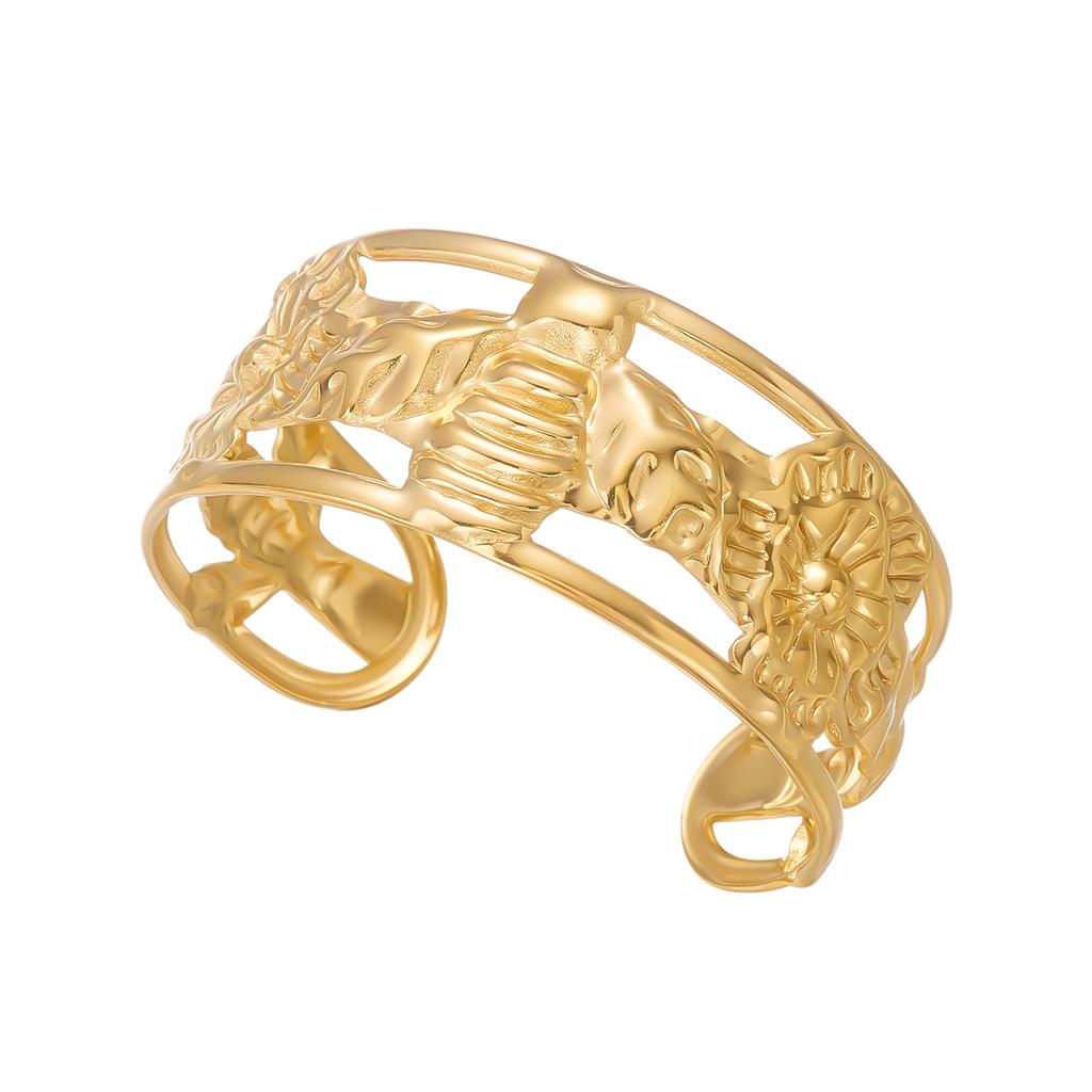 Vintage Flower Stainless Steel Cuff Bracelet for Women Exaggerated Floral Open Wide Bangle Summer Party Jewelry Gift