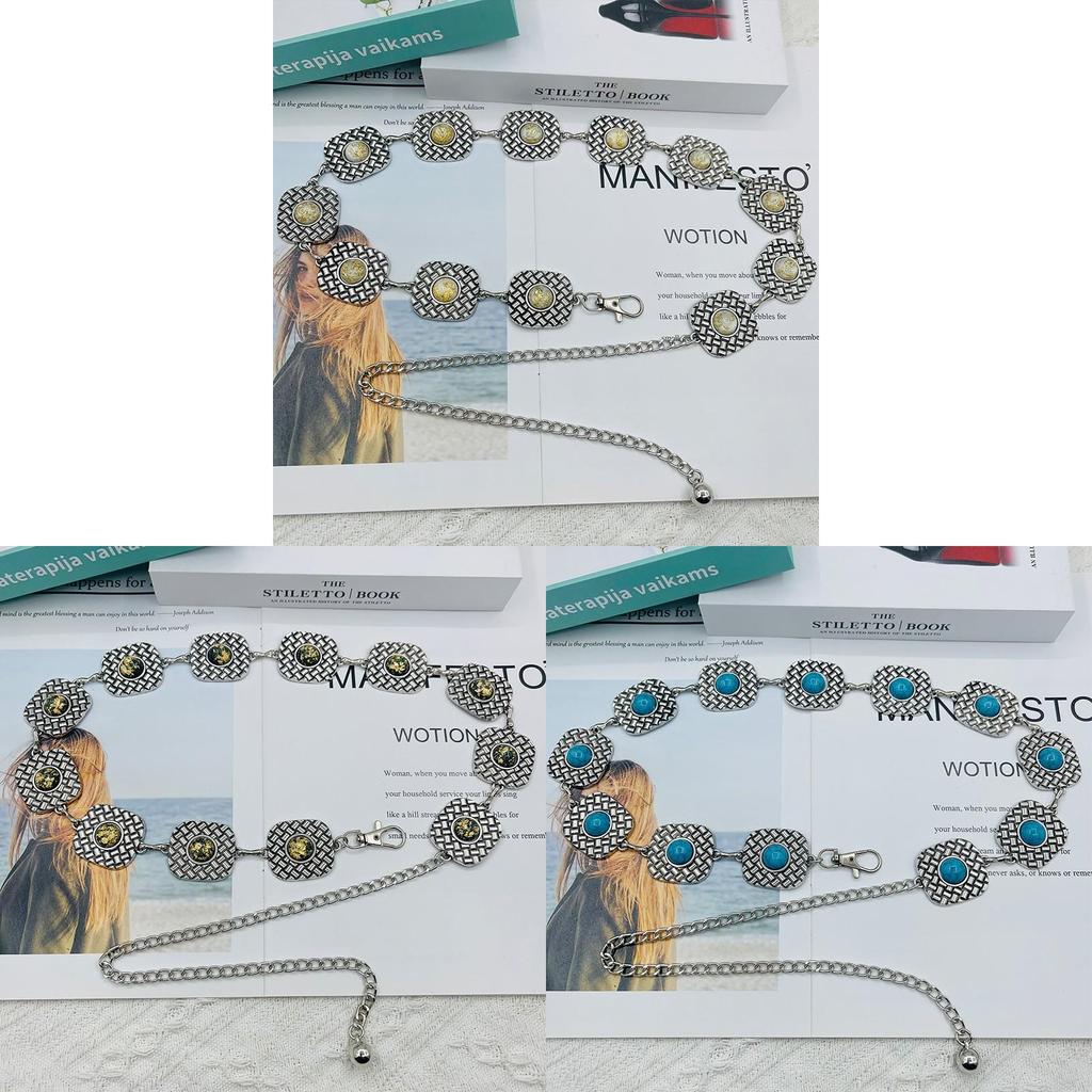 Metal Bohemian Turquoise Floral Waist Chain With Hook For Summer Dress Fashion Accessory