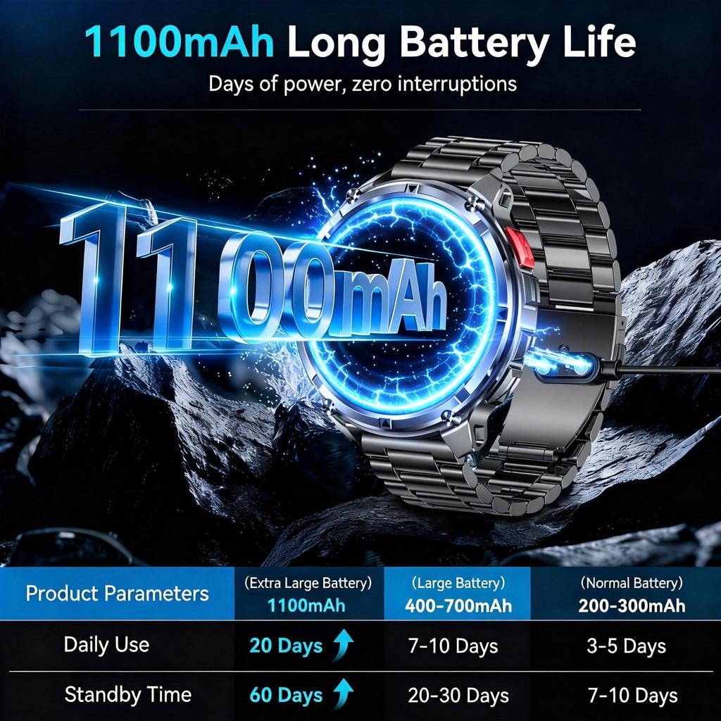 Military Men T-Rex3 Ultra GPS Track Smart Watch 1100mAh Battery Bluetooth Call Waterproof Flashlight Compass Outdoor Smart watch