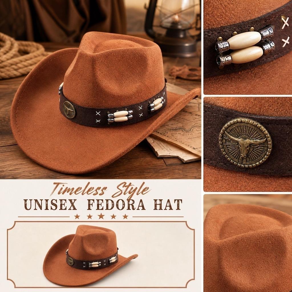 Beaded Cow Print Fedora Hat for Casual Wear Unisex