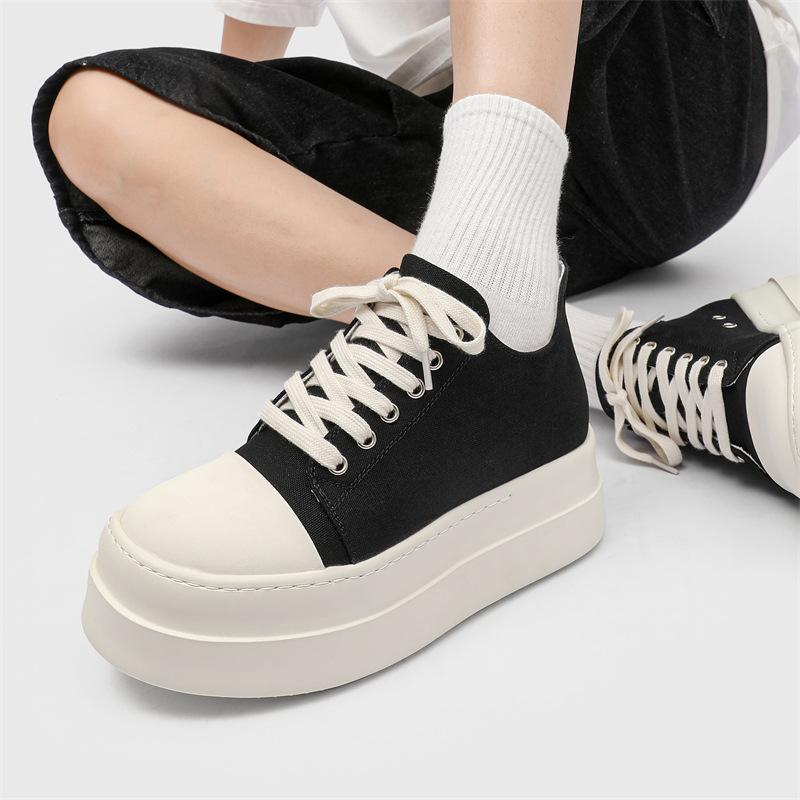 FDCP American retro thick baseplate shoes black muffin shoes simple canvas shoes big head heightening derby shoes G037-J