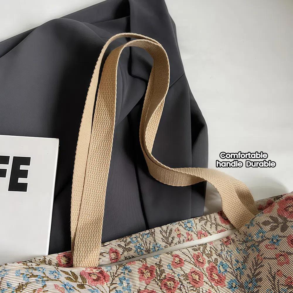 Large capacity single shoulder handbag for women, ins canvas bag, niche class commuting high-value floral tote bag.zwq