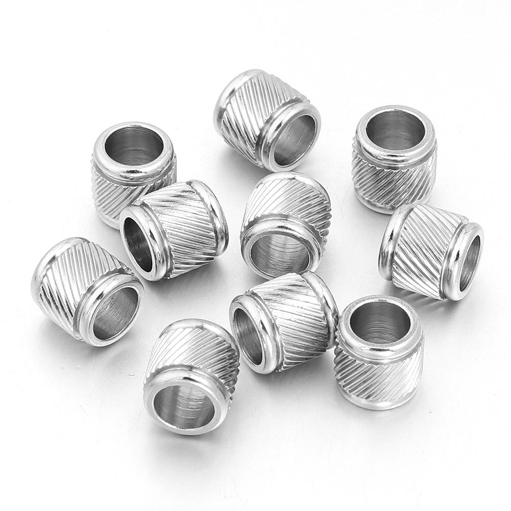 5-10pcs Stainless Steel Big Hole Beads Cylindrical Texture Loose Spacer Beads For Jewelry Making DIY Necklace Bracelets Supplies