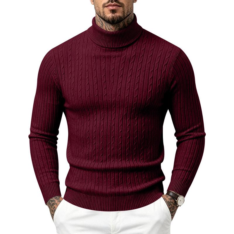 Men's Cable Knit Turtleneck Sweater, High Neck Long Sleeve Chunky Knit Pullover, Winter Casual Warm Knitwear for Men