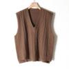 Women's Loose Fit Cable Knit V-Neck Sweater Vest - Autumn/Winter 2021, Thick OL Style, Korean Version.