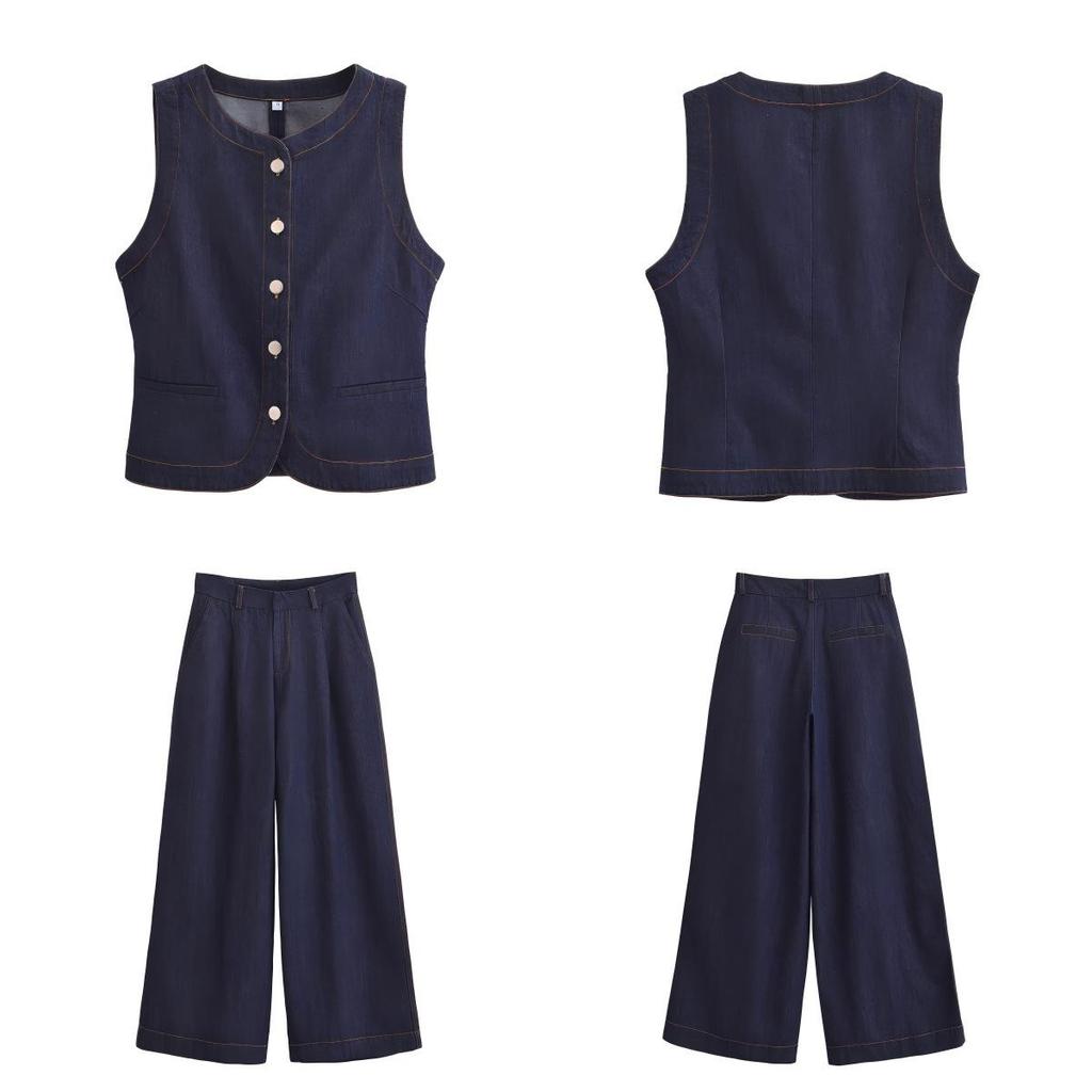 2025 Spring Women's Casual Denim Vest and Pants Set