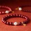 Vintage Good Luck Natural Stone Cinnabar Red Gold Color Pearl Beads Beaded Chinese Style Bracelet for Women Party Jewelry Gift