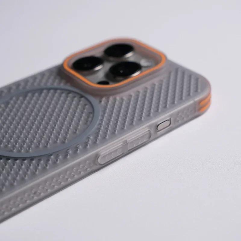Ultrathin Grid Mesh Cooling Magsafe Phone Case for iPhone 17 16pro Max 15 Pro 14 13 12 Anti-fall Wireless Charging Hard PC Cover